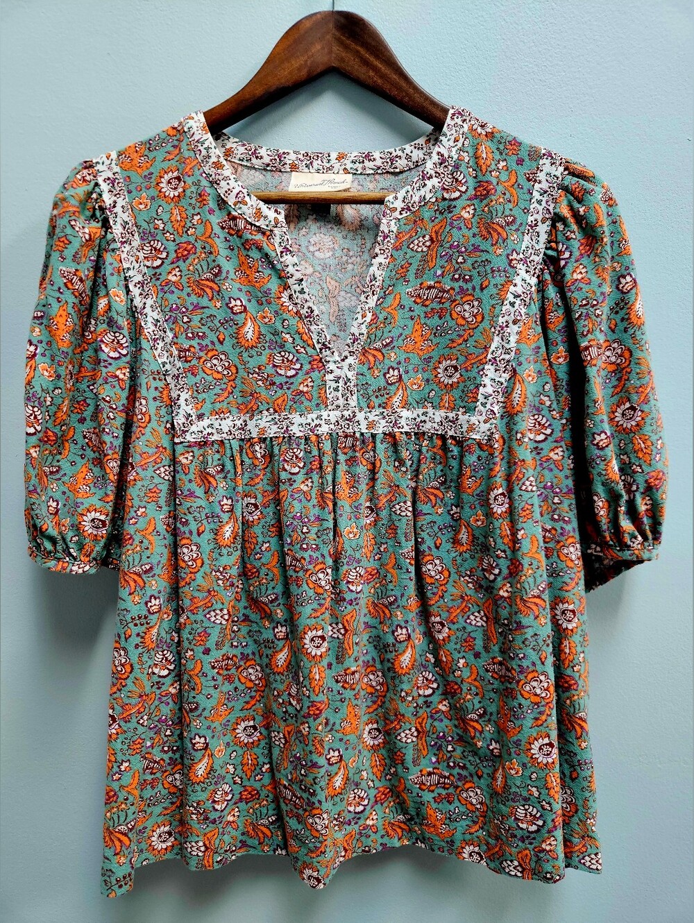 Universal Thread Puff Sleeve Floral Pattern Boho Top - Picture 10 of 10